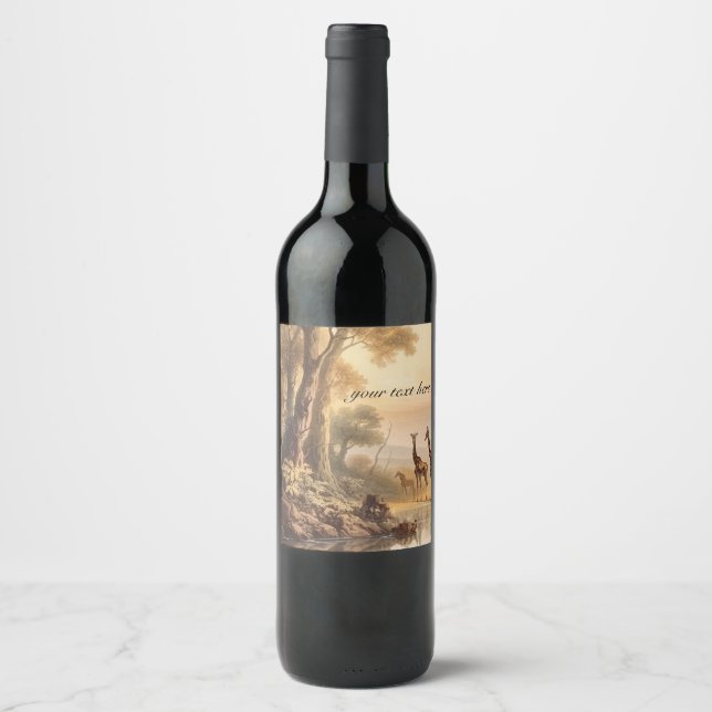 Vintage botanical giraffes, customizable  wine label (Front)