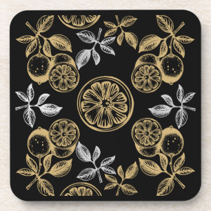 Vintage Botanical Gold And Silver Print Coaster