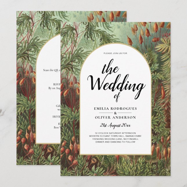 Vintage Botanical Green Terracotta Wedding invite (Front/Back)