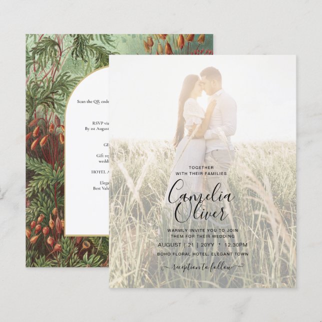 Vintage Botanical Green Terracotta Wedding invite (Front/Back)