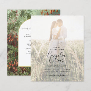 Vintage Botanical Green Terracotta Wedding invite