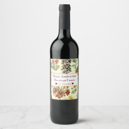 Vintage Botanical Happy Anniversary Wine Label