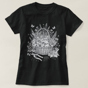 Vintage Botanical Herb Basket Floral Sketch T-Shirt