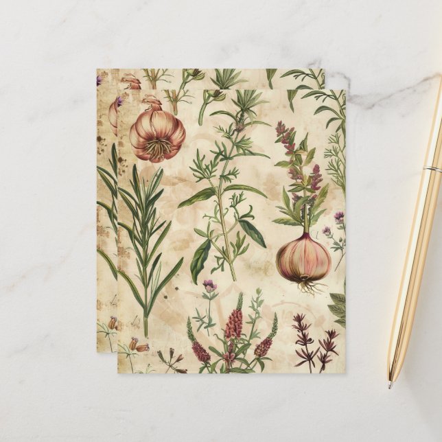 Vintage Botanical Herbal Scrapbook Paper  (Front/Back In Situ)
