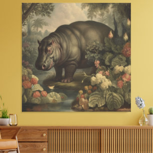 Vintage Botanical Hippo Canvas Print