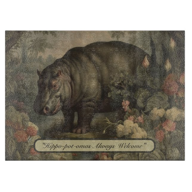 Vintage Botanical Hippo, customizable  Cutting Board (Front)