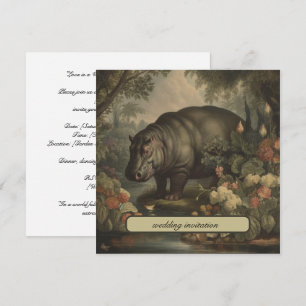 Vintage Botanical Hippo, customizable Invitation