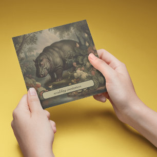 Vintage Botanical Hippo, customizable  Invitation
