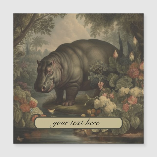 Vintage Botanical Hippo, customizable  Magnetic Invitation (Front)