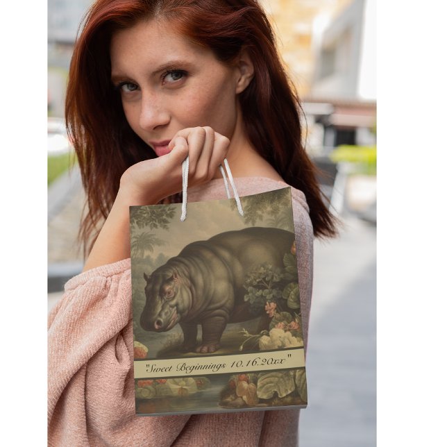 Vintage Botanical Hippo, customizable  Medium Gift Bag (Creator Uploaded)