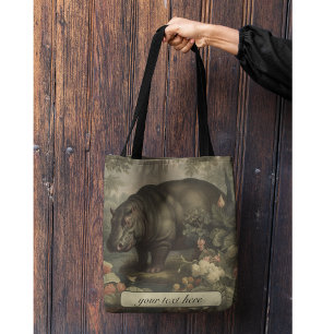 Vintage Botanical Hippo, customizable Tote Bag