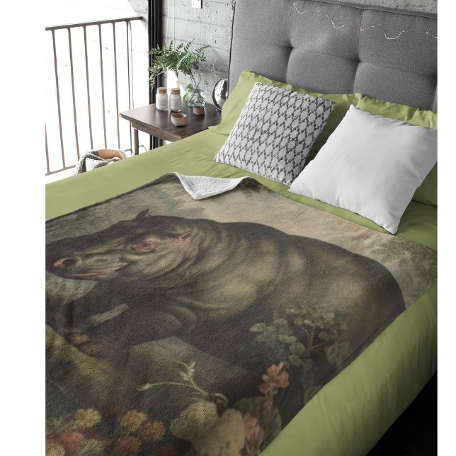 Vintage Botanical Hippo  Fleece Blanket (Creator Uploaded)