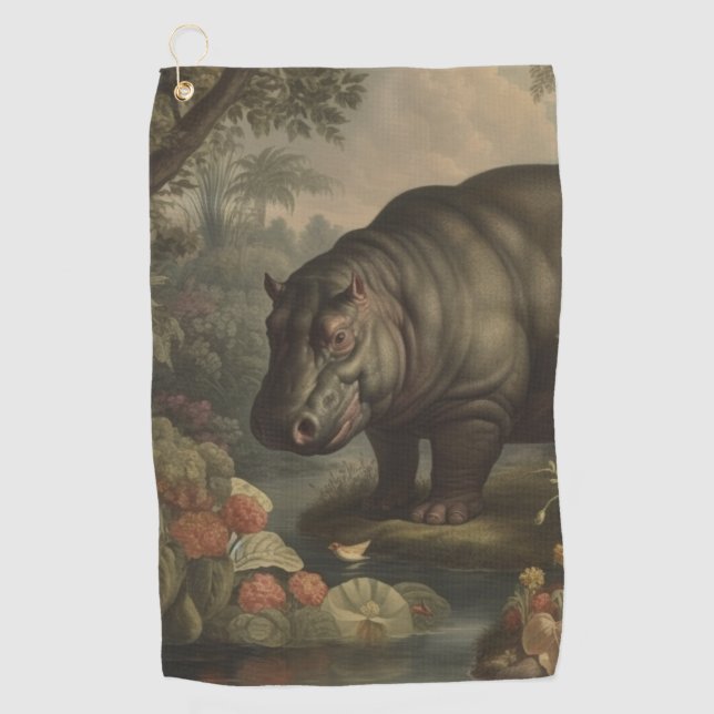 Vintage Botanical Hippo  Golf Towel (Front)