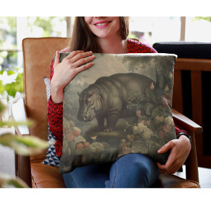 Vintage Botanical Hippo Outdoor Pillow