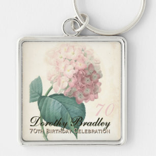 Vintage Botanical Hydrangea 70th Birthday SqK Keychain