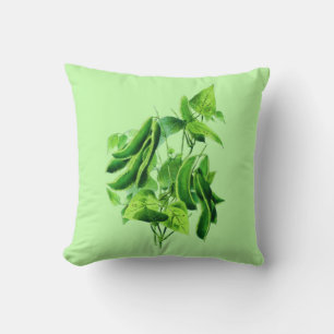 Vintage Botanical Illustration, Bean Vine Throw Pillow
