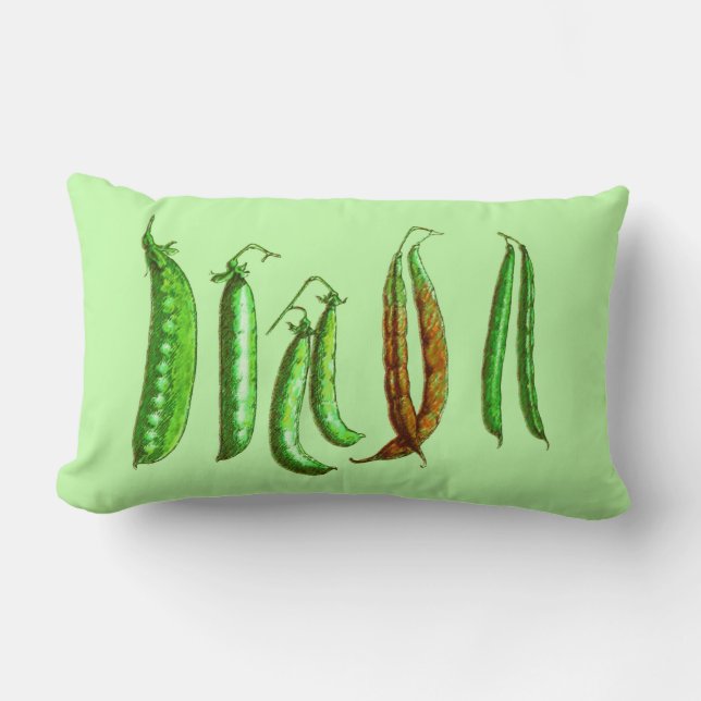Vintage Botanical Illustration, Beans and Peas Lumbar Pillow (Front)