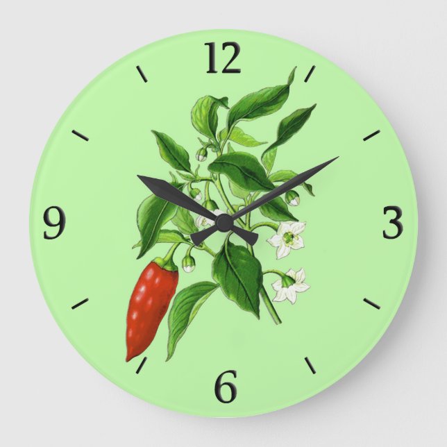 Vintage Botanical Illustration, Chili Pepper Large Clock (Front)