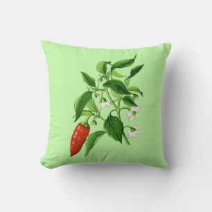 Vintage Botanical Illustration, Chili Pepper Throw Pillow