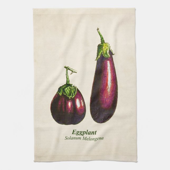 Vintage Botanical Illustration, Eggplants Kitchen Towel (Vertical)