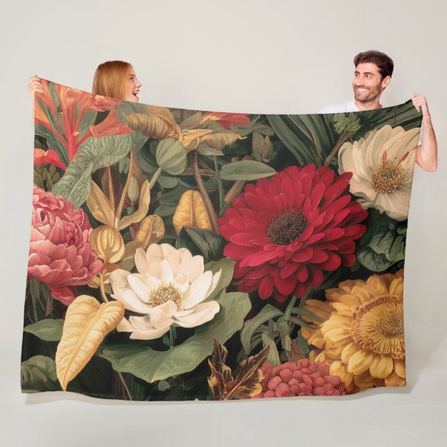 Vintage Botanical Illustration Fleece Blanket (In Situ)