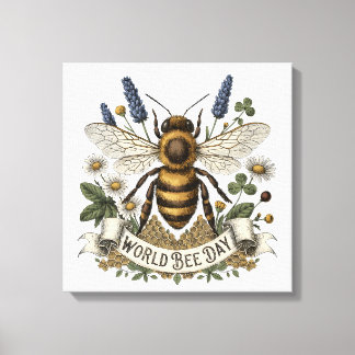 Vintage Botanical Illustration for World Bee Day  Canvas Print