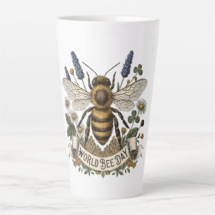 Vintage Botanical Illustration for World Bee Day Latte Mug