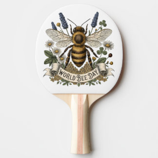 Vintage Botanical Illustration for World Bee Day  Ping Pong Paddle