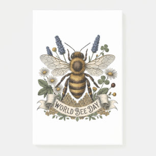Vintage Botanical Illustration for World Bee Day w Post-it Notes