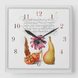 Vintage Botanical illustration fruit and flower Square Wall Clock
