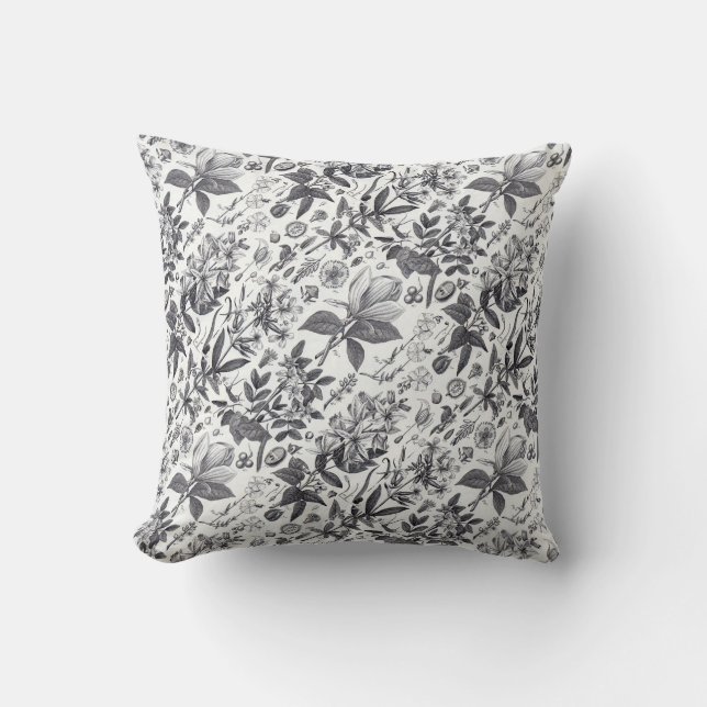 Vintage Botanical Illustration Throw Pillow (Front)