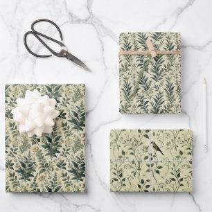 Vintage Botanical Ivory/Sage Wrap Decoupage Papers Wrapping Paper Sheet