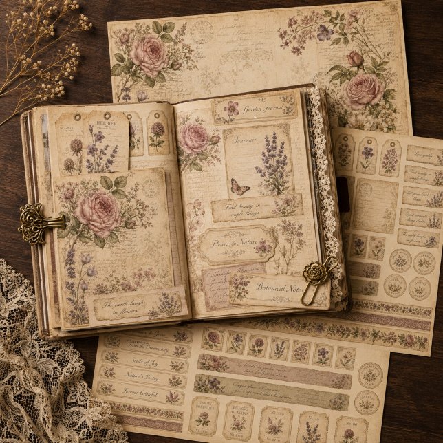 Vintage Botanical Junk Journal Paper Craft Set  (Creator Uploaded)