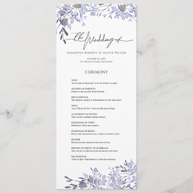 Vintage Botanical Lavender Wedding Program  (Front)