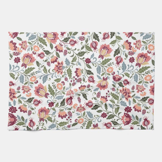 Vintage Botanical Leaf and Flower Designs Kitchen Towel (Horizontal)