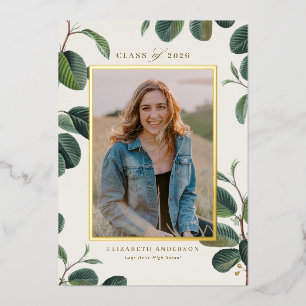 Vintage Botanical Leaves Beige Photo Graduation