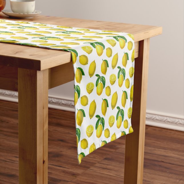 Vintage Botanical Lemon Print Short Table Runner (In Situ)