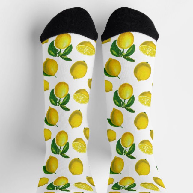 Vintage Botanical Lemon Print Socks (Top)