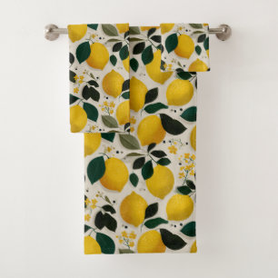 Vintage Botanical Lemon Seamless Pattern Bath Towel Set