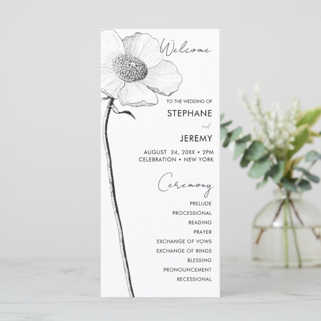 Vintage Botanical Line Art Wedding Program (Standing Front)