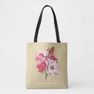Vintage Botanical Magnolia Pink Flowers Beige Tote Bag