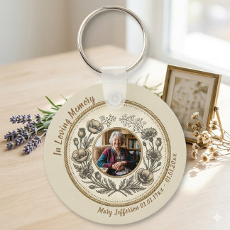 Vintage Botanical Memorial Celebration of Life Keychain