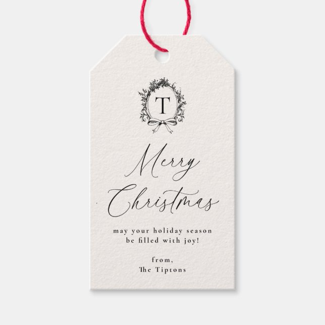 Vintage Botanical Monogram Christmas Gift Tags (Front)