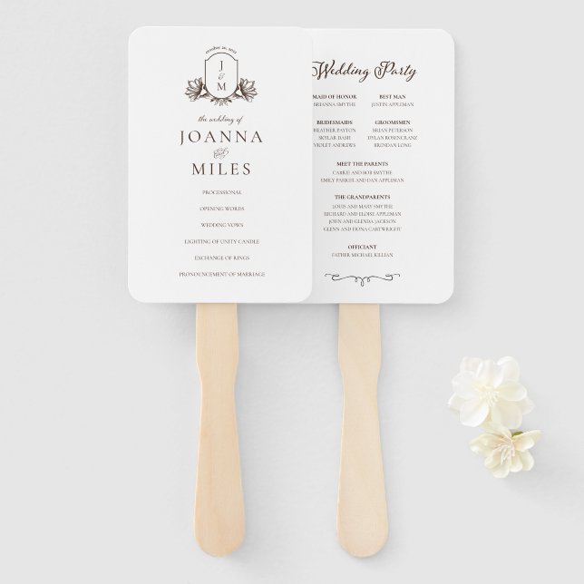 Vintage Botanical Monogram Program Hand Fan (Front and Back)