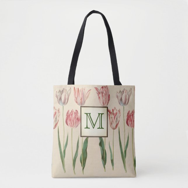 Vintage Botanical Monogram Tote Bag (Front)