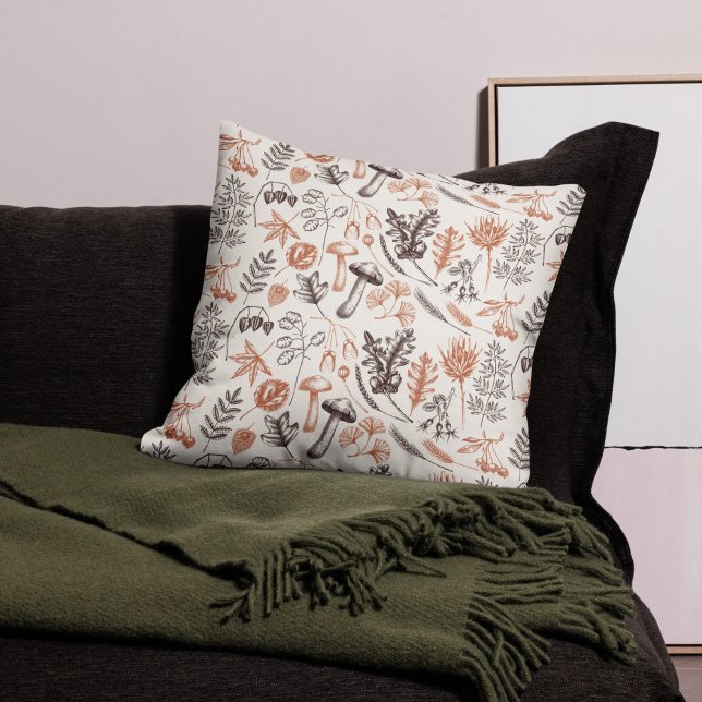 Vintage Botanical Mushroom Fall  Throw Pillow (Creator Uploaded)