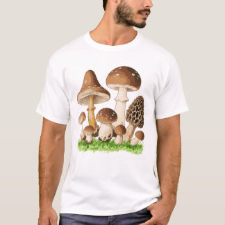 Vintage Botanical Mushroom Illustration Art T-Shirt