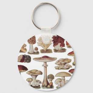 Vintage Botanical Mushrooms Keychain
