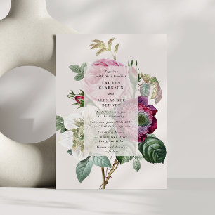 Vintage botanical off-white floral wedding invitation