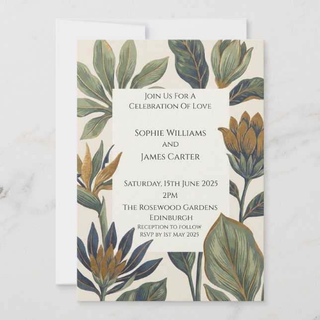 Vintage Botanical Olive Leaf Elegant Wedding Invitation (Front)